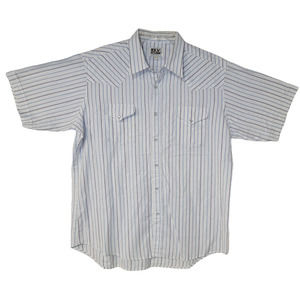 Eli Cattleman Men's Pearl Snap Striped Shirt Short Sleeve White Purple Size 17.5